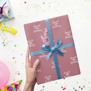 Papier Cadeau Nom rose poussiéreux écriture anniversaire