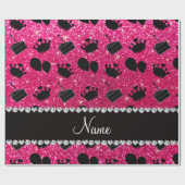Papier Cadeau Nom rose rose parties scintillant couronne ballons (Plat)