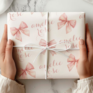Papier Cadeau Nom Ruban Rose