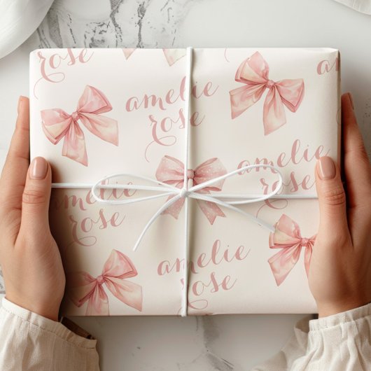 Papier Cadeau Nom Ruban Rose