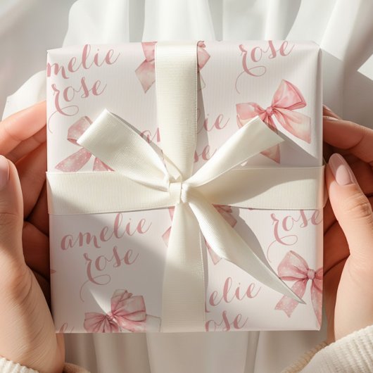 Papier Cadeau Nom Ruban Rose