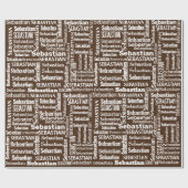 Papier Cadeau Nom SEBASTIEN Blanc Sur Brown (Plat)