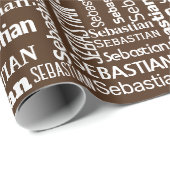 Papier Cadeau Nom SEBASTIEN Blanc Sur Brown (Coin rond)