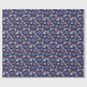 Papier Cadeau Nom Texte Bleu Rouge Blanc 4 juillet Anniversaire (Plat)
