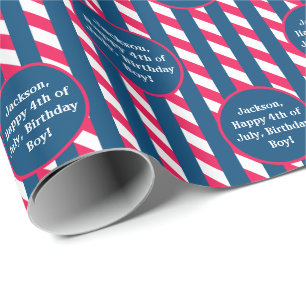 Papier Cadeau Nom Texte Rouge Bleu Blanc 4 juillet Barré