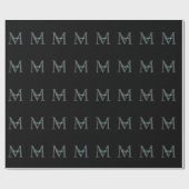 Papier Cadeau Nom turquoise du script Grand Monogramme gris sur (Plat)