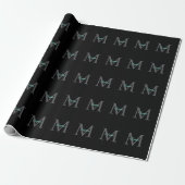 Papier Cadeau Nom turquoise du script Grand Monogramme gris sur (Déroulé)