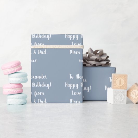 Papier Cadeau Nom Typographie moderne Bleu clair Joyeux annivers (Baby Shower)