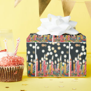 Papier Cadeau Nombreuses Bougies D'Anniversaire Sur Gâteau