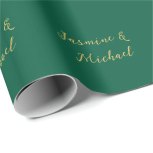 Papier Cadeau Noms de Couple de Calligraphie Classique Vert & Or