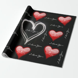 Papier Cadeau Noms de couples aux coeurs