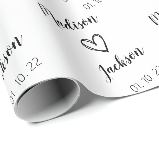 Papier Cadeau Noms de mariée et de chambre simples Mariage blanc (Coin rond)