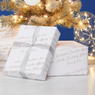 Papier Cadeau Noms de Noël blanc et or