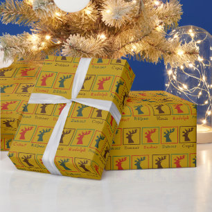 Papier Cadeau Noms personnalisés de rennes du Père Noël Noël vin
