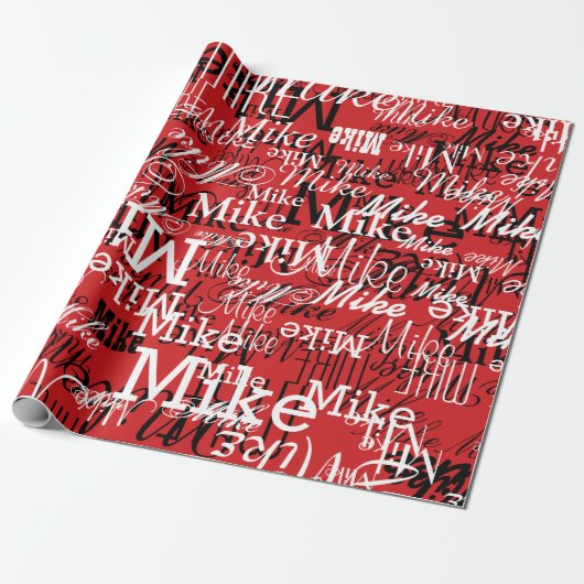 Papier Cadeau Noms personnalisés superposés sur rouge (Déroulé)