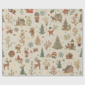 Papier Cadeau Nordic Folk Christmas Village Seamless Pattern (Plat)