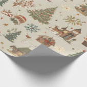 Papier Cadeau Nordic Folk Christmas Village Seamless Pattern (Coin)