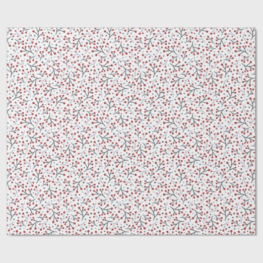 Papier Cadeau Nordique Art Berry Branches Rouge Bleu Noël (Plat)