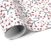 Papier Cadeau Nordique Art Berry Branches Rouge Bleu Noël (Coin rond)