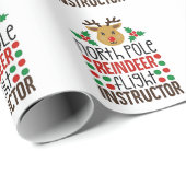 Papier Cadeau North Pole Reindeer Flight Instructor Christmas (Coin rond)