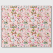 Papier Cadeau Nostalgale rétro Santa Claus-Noël en rose (Plat)