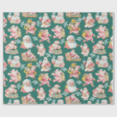 Papier Cadeau Nostalgale rétro Santa Claus-Noël en vert (Plat)