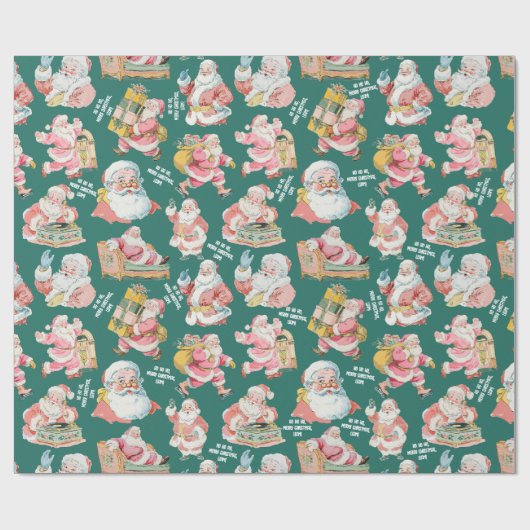 Papier Cadeau Nostalgale rétro Santa Claus-Noël en vert (Plat)
