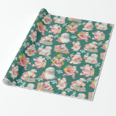 Papier Cadeau Nostalgale rétro Santa Claus-Noël en vert (Déroulé)