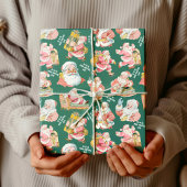 Papier Cadeau Nostalgale rétro Santa Claus-Noël en vert