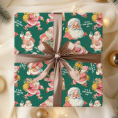 Papier Cadeau Nostalgale rétro Santa Claus-Noël en vert
