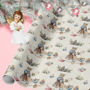 Papier Cadeau Nostalgale Rustique Vintage Noël mignons Animaux