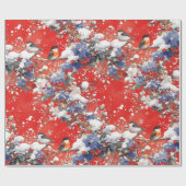 Papier Cadeau Nostalgique Neige et Oiseaux Papier d'enveloppemen (Plat)