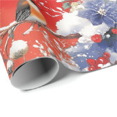 Papier Cadeau Nostalgique Neige et Oiseaux Papier d'enveloppemen (Coin rond)