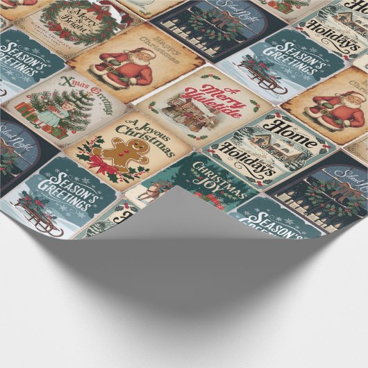 Papier Cadeau nostalgique Noël Collage Retro Holiday (Coin)
