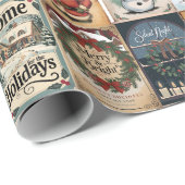 Papier Cadeau nostalgique Noël Collage Retro Holiday (Coin rond)