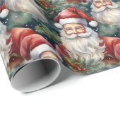 Papier Cadeau Nostalgique Vintage Look Santas Noël (Coin rond)