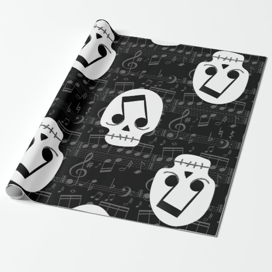 Papier Cadeau note de musique gothique yeux crâne macabre (Déroulé)