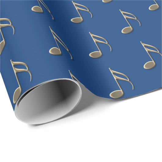Papier Cadeau Note musicale Gold Blue Vintage (Coin rond)