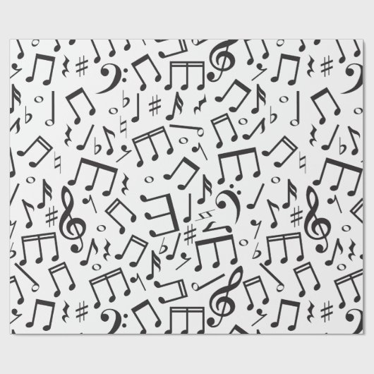 Papier Cadeau Notes de danse dans noir et le blanc (Plat)