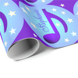 Papier Cadeau Notes de Musique Cercles Bleus Étoiles Violet Pers