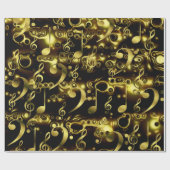 Papier Cadeau notes de musique dorée (Plat)