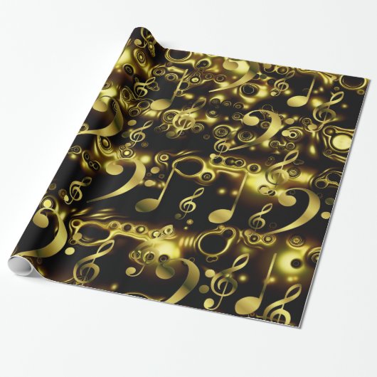 Papier Cadeau notes de musique dorée (Déroulé)