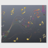 Papier Cadeau Notes de musique élégantes bleu foncé (Plat)