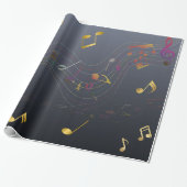 Papier Cadeau Notes de musique élégantes bleu foncé (Déroulé)
