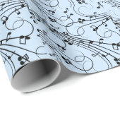 Papier Cadeau Notes de musique fantaisie Bleu (Coin rond)