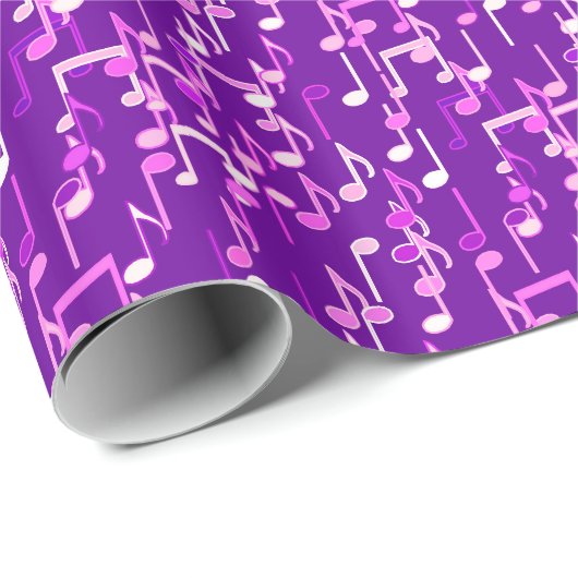 Papier Cadeau Notes de musique imprimées - violet pourpre, multi (Coin rond)