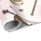 Papier Cadeau Notes de musique, instruments sur fond beige (Coin rond)