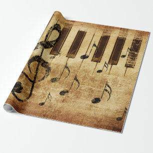 Papier Cadeau Notes de musique rétro et piano