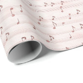 Papier Cadeau Notes de musique rose brun rose   (Coin rond)