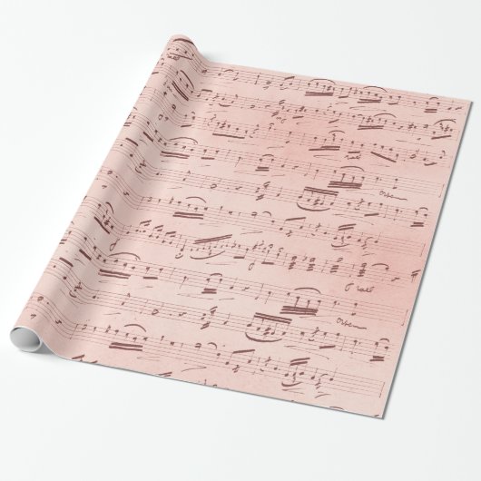 Papier Cadeau Notes de musique roses (Déroulé)